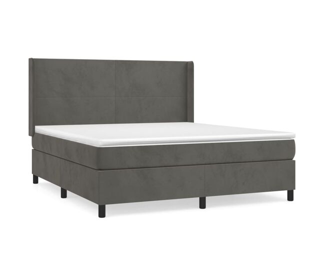 Cama box spring con colchón terciopelo gris oscuro 160x200 cm diseño plano