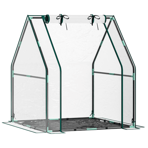 Outsunny Estufa Pequena Estufa de Exterior Porta com Fecho de Correr Base de Tecido PE Impermeável e Estrutura de Aço Estufa para Cultivar Plantas Flores 90x90x105 cm Transparente