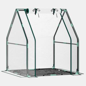 Outsunny Estufa Pequena Estufa de Exterior Porta com Fecho de Correr Base de Tecido PE Impermeável e Estrutura de Aço Estufa para Cultivar Plantas Flores 90x90x105 cm Transparente
