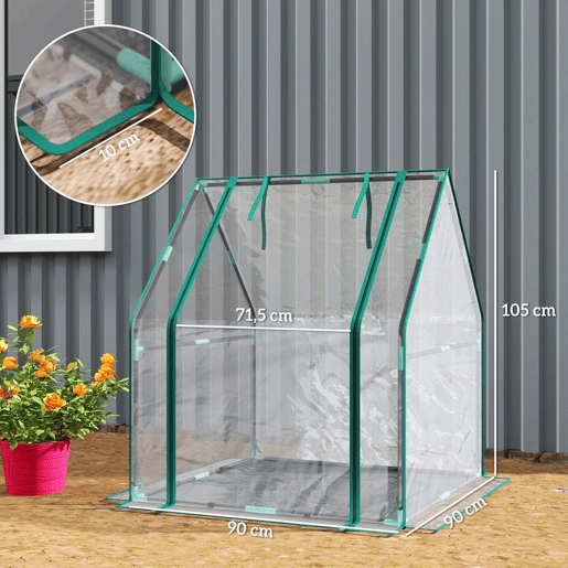 Outsunny Estufa Pequena Estufa de Exterior Porta com Fecho de Correr Base de Tecido PE Impermeável e Estrutura de Aço Estufa para Cultivar Plantas Flores 90x90x105 cm Transparente