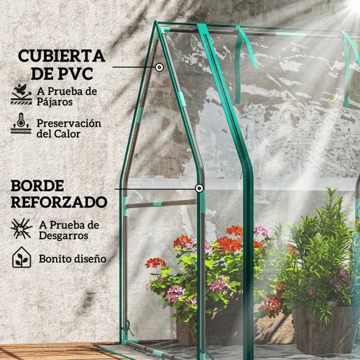 Outsunny Estufa Pequena Estufa de Exterior Porta com Fecho de Correr Base de Tecido PE Impermeável e Estrutura de Aço Estufa para Cultivar Plantas Flores 90x90x105 cm Transparente
