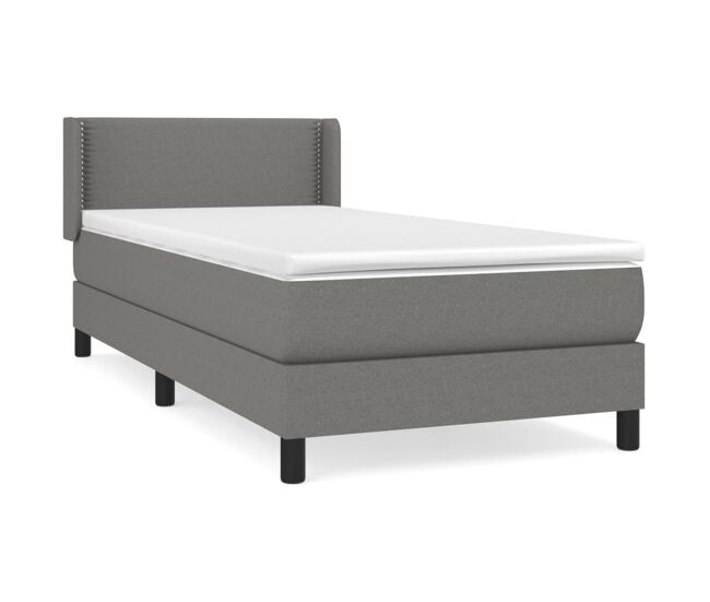 Cama box spring con colchón tela gris oscuro 80x200 cm liso con clavos