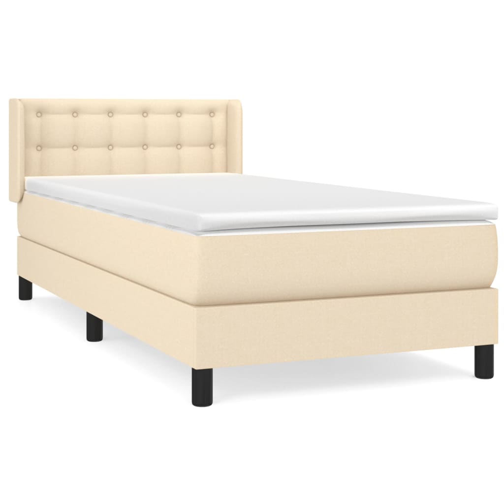 Cama box spring con colchón tela color crema 90x200 cm botones