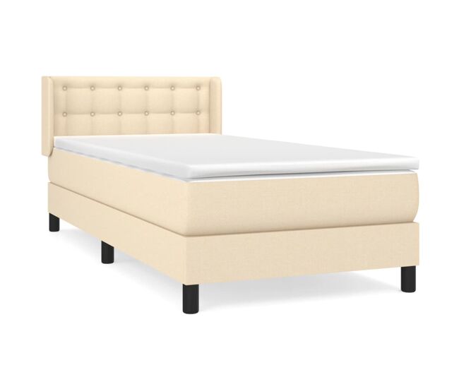 Cama box spring con colchón tela color crema 90x200 cm botones