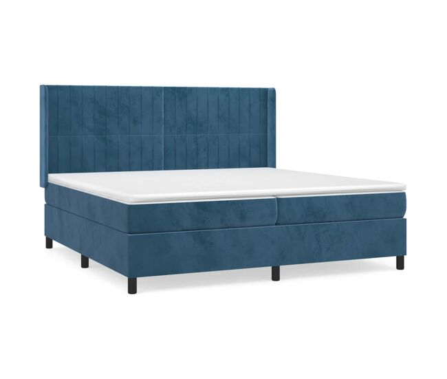 Cama box spring con colchón terciopelo azul oscuro 200x200 cm rayas verticales