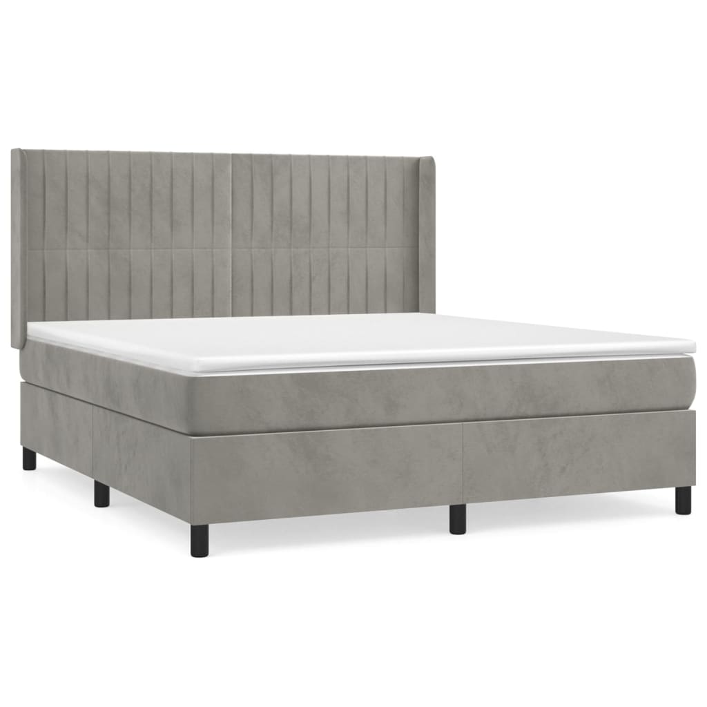 cama box spring con colchon terciopelo gris claro 180x200 cm rayas verticales