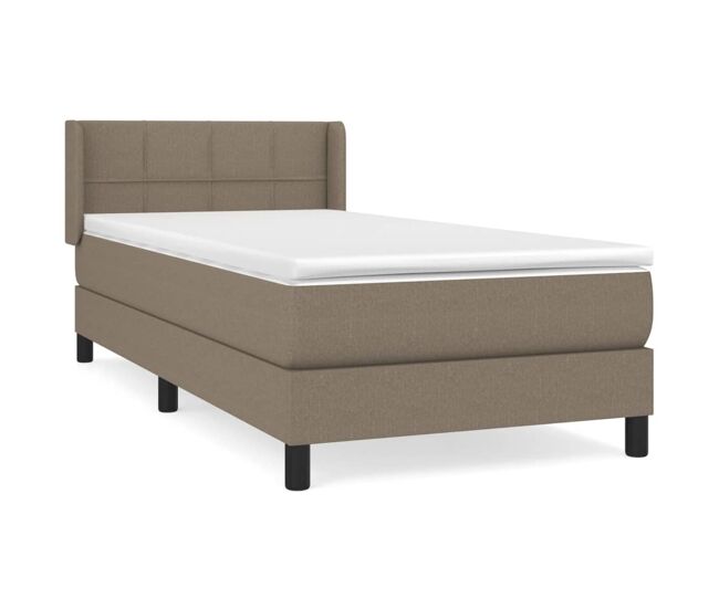 Cama box spring con colchón tela gris taupe 90x200 cm bloques con cuadros