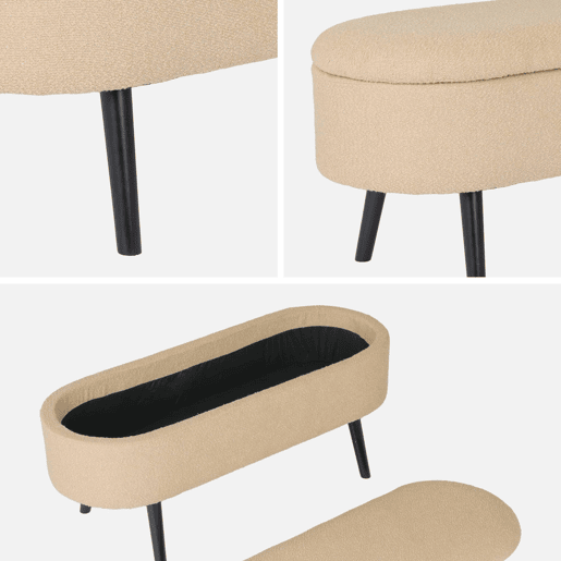Banco, extremidade da cama com revestimento de boucle, Sherpa, Beige, 112x44x50 cm