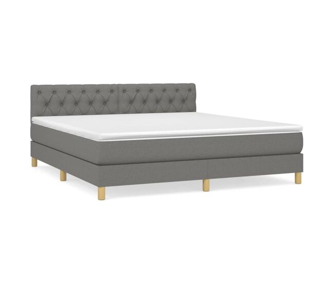 Cama box spring con colchón tela gris oscuro 160x200 cm diseño de botones