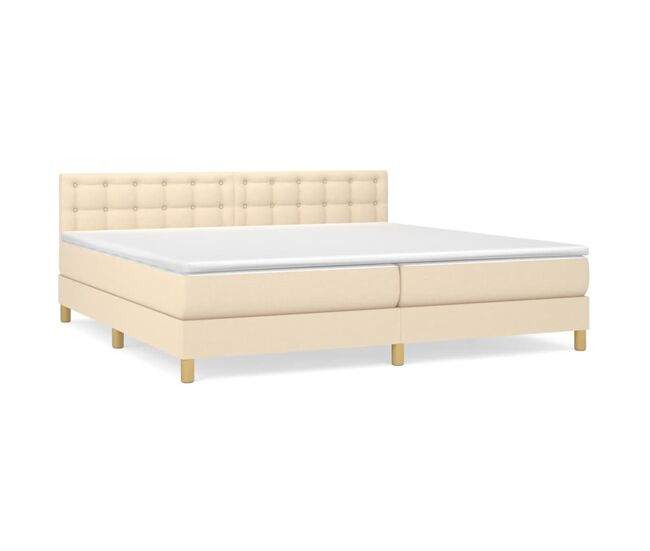 Cama box spring con colchón tela color crema 200x200 cm botones