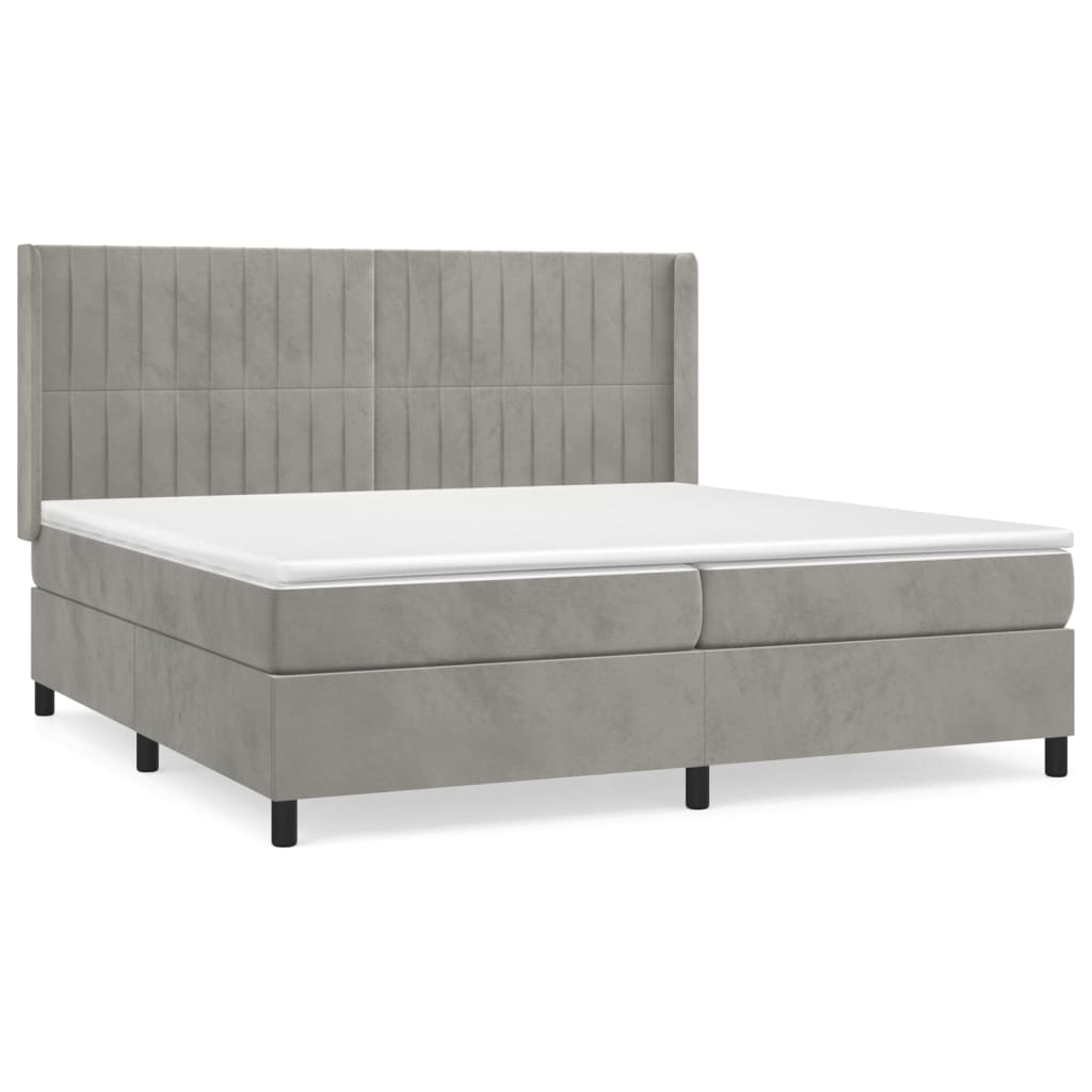 cama box spring con colchon terciopelo gris claro 200x200 cm rayas verticales