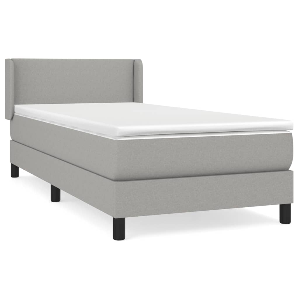 Cama box spring con colchón tela gris claro 90x190 cm diseño plano