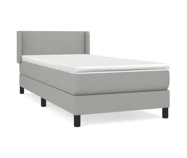 Cama box spring con colchón tela gris claro 90x190 cm diseño plano
