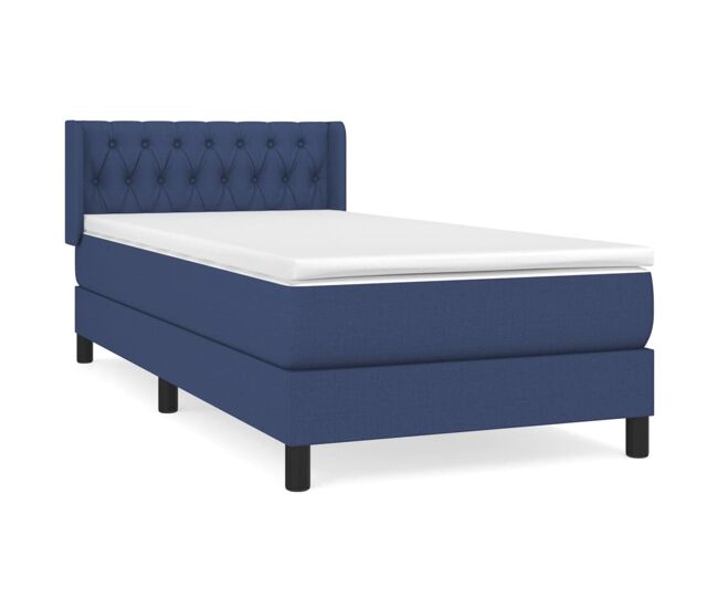 Cama box spring con colchón tela azul 90x200 cm diseño de botones
