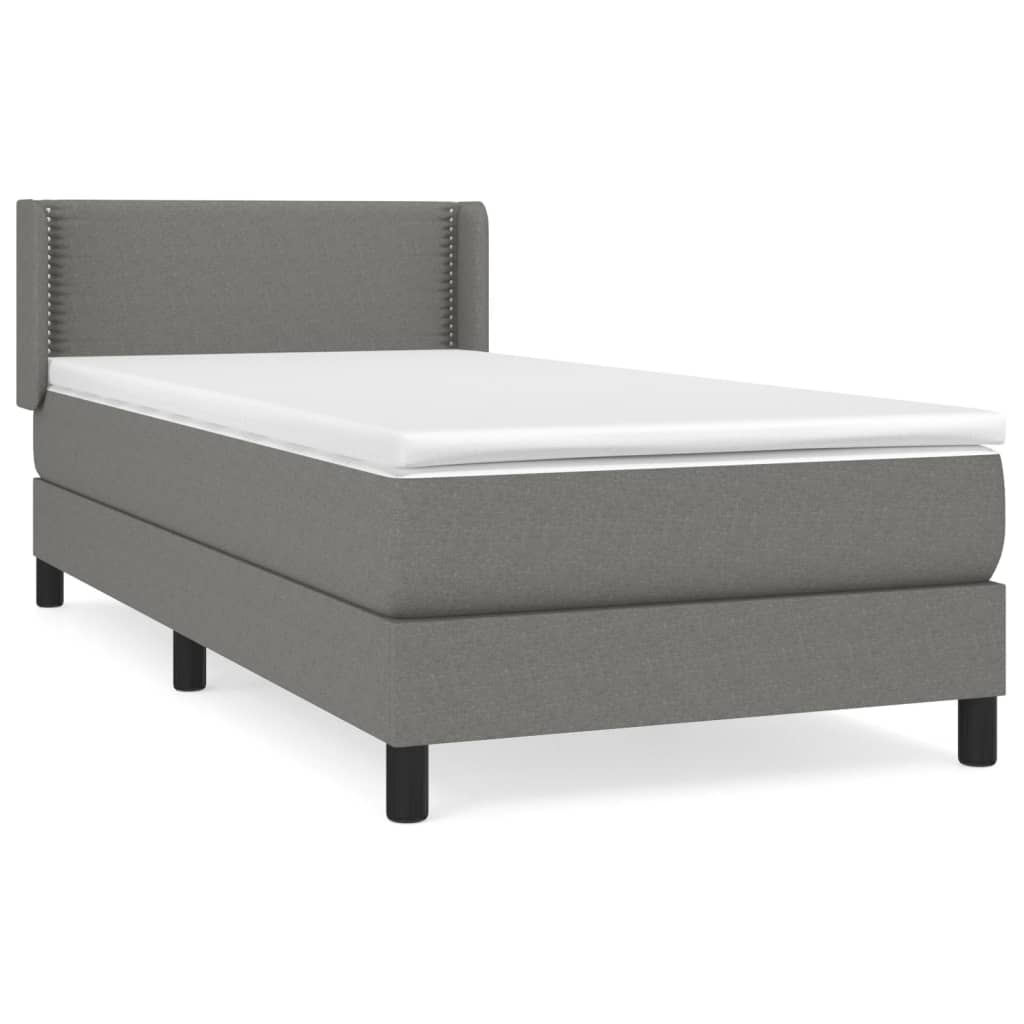 Cama box spring con colchón tela gris oscuro 90x190 cm liso con clavos