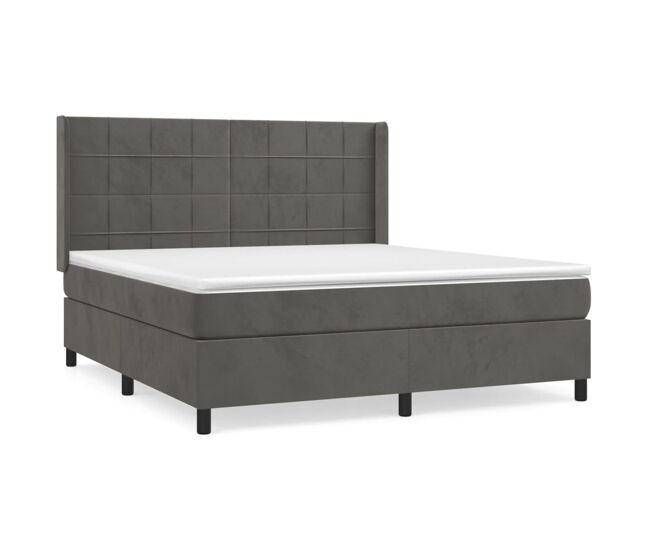 Cama box spring con colchón terciopelo gris oscuro 180x200 cm bloques con cuadros