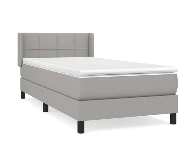 Cama box spring con colchón tela gris claro 90x200 cm bloques con cuadros