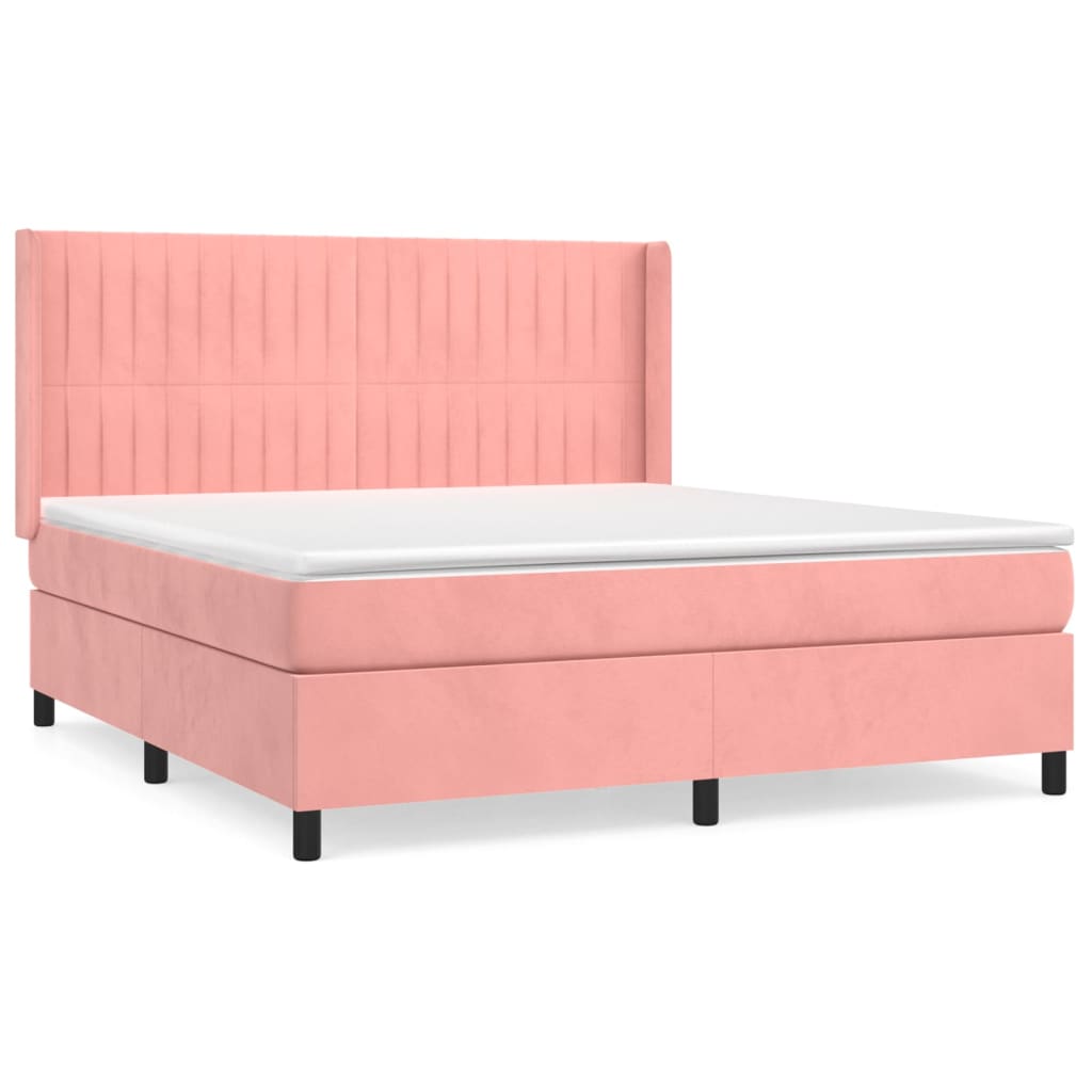 Cama box spring con colchón terciopelo rosa 180x200 cm rayas verticales