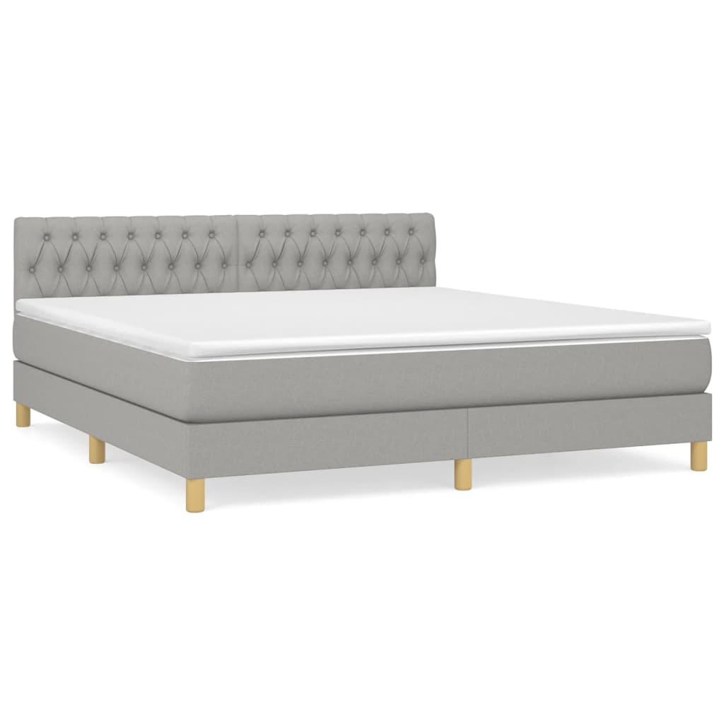 Cama box spring con colchón tela gris claro 180x200 cm diseño de botones
