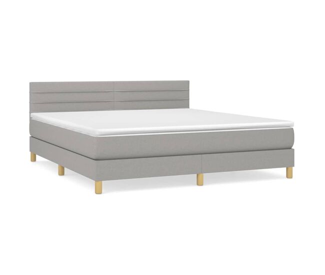 Cama box spring con colchón tela gris claro 180x200 cm rayas horizontales