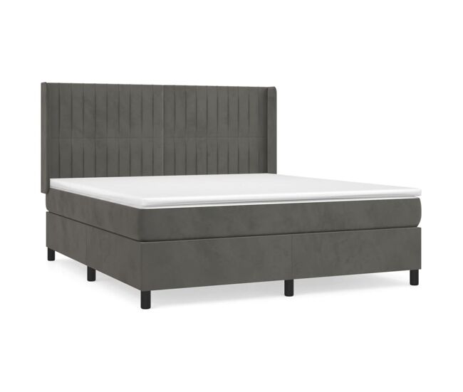 Cama box spring con colchón terciopelo gris oscuro 180x200 cm rayas verticales