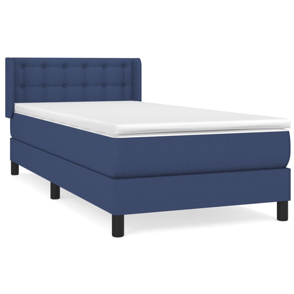 Cama box spring con colchón tela azul 100x200 cm botones