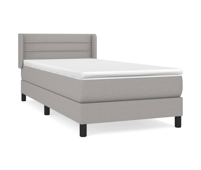Cama box spring con colchón tela gris claro 90x190 cm rayas horizontales