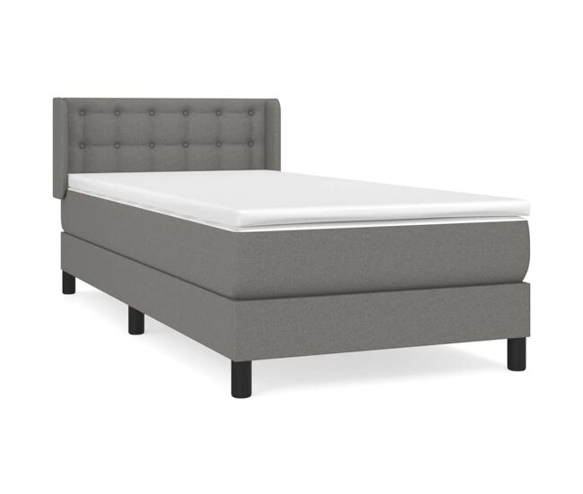 Cama box spring con colchón tela gris oscuro 90x190 cm botones