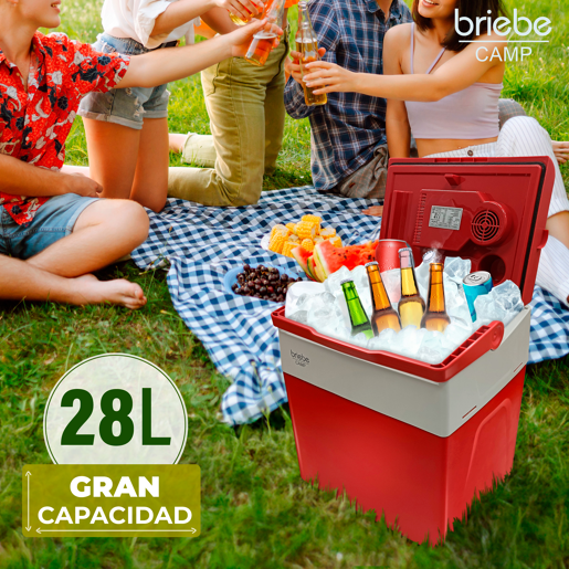 Briebe CF1153RED Geleira Eléctrica 28L, Refrigerador Eléctrico Portátil, Campismo Viagens 12V  220 - 240V, Refrigeração e Aquecimento, 55, Vermelho