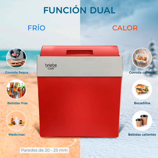 Briebe CF1153RED Geleira Eléctrica 28L, Refrigerador Eléctrico Portátil, Campismo Viagens 12V  220 - 240V, Refrigeração e Aquecimento, 55, Vermelho