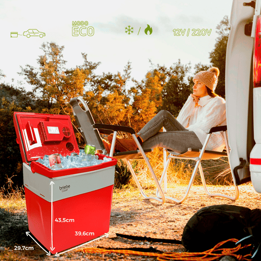 Briebe CF1153RED Geleira Eléctrica 28L, Refrigerador Eléctrico Portátil, Campismo Viagens 12V  220 - 240V, Refrigeração e Aquecimento, 55, Vermelho