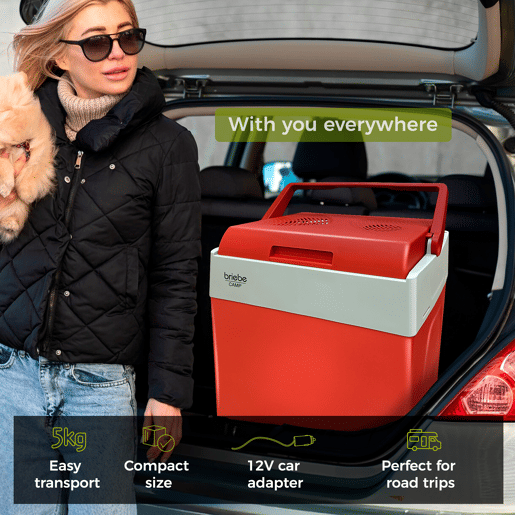 Briebe CF1153RED Geleira Eléctrica 28L, Refrigerador Eléctrico Portátil, Campismo Viagens 12V  220 - 240V, Refrigeração e Aquecimento, 55, Vermelho