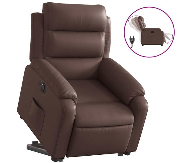 Vidaxl sillón reclinable elevable eléctrico de cuero sintético marrón