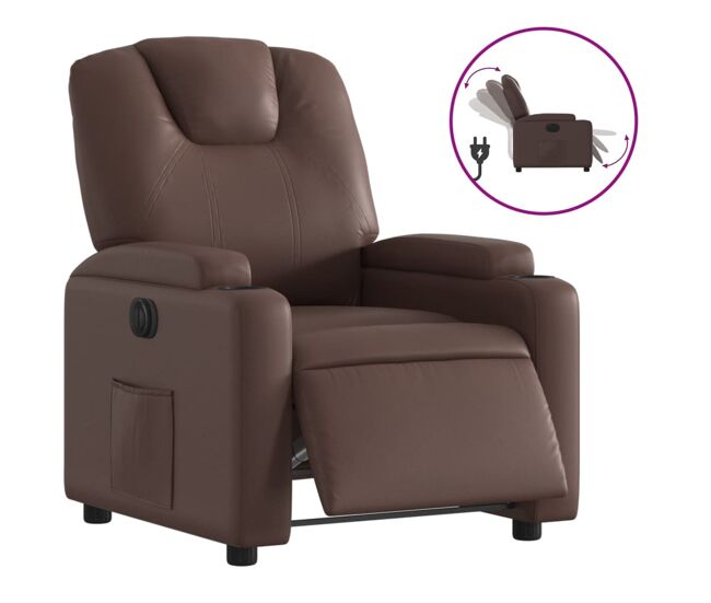 Vidaxl sillón reclinable eléctrico de cuero sintético marrón