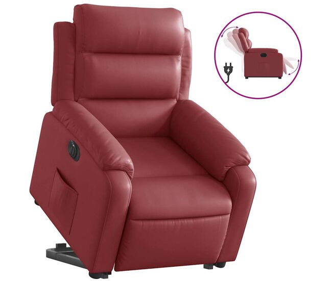 Vidaxl sillón elevable eléctrico cuero artificial rojo tinto