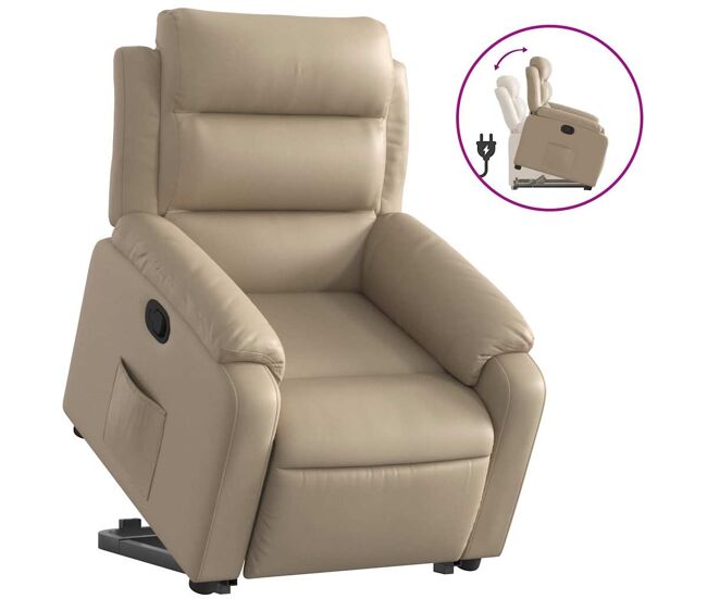 Vidaxl sillón reclinable elevable cuero artificial color capuchino