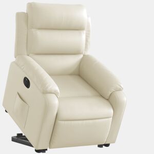 vidaXL Poltrona reclinável elevatória elétrica couro artificial creme