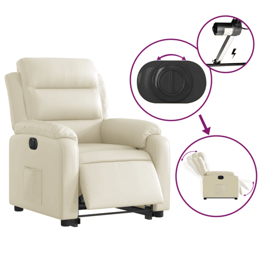 vidaXL Poltrona reclinável elevatória elétrica couro artificial creme