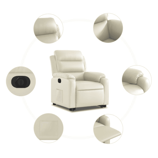 vidaXL Poltrona reclinável elevatória elétrica couro artificial creme