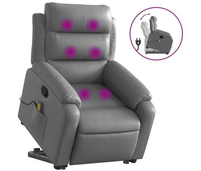 Vidaxlsillón reclinable de masaje de pie cuero artificial gris