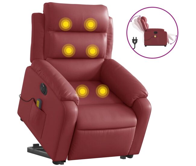 Vidaxl sillón de masaje elevable eléctrico cuero artificial rojo tinto