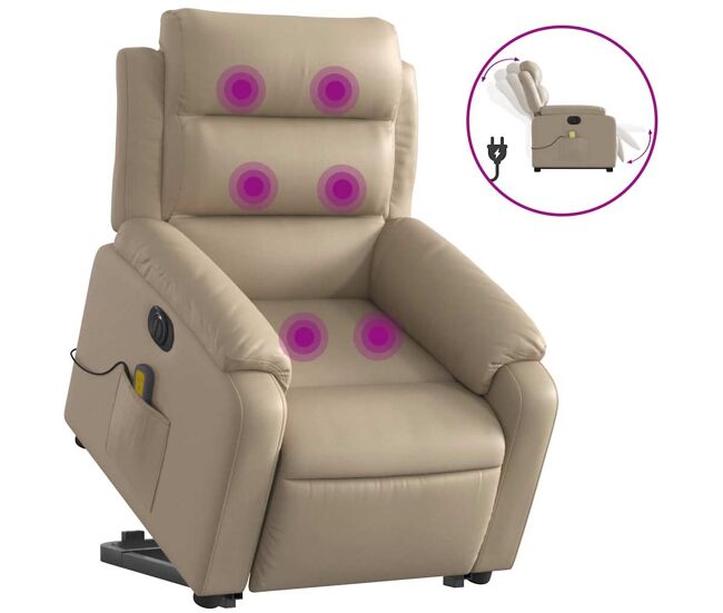 Vidaxl sillón reclinable de masaje eléctrico cuero sintético capuchino