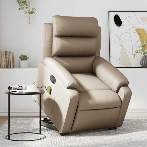 vidaXL Poltrona reclinável elevatória elétrica couro artif. cappuccino vidaXL Poltrona reclinável elevatória elétrica couro artif. cappuccino