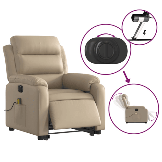 vidaXL Poltrona reclinável elevatória elétrica couro artif. cappuccino vidaXL Poltrona reclinável elevatória elétrica couro artif. cappuccino