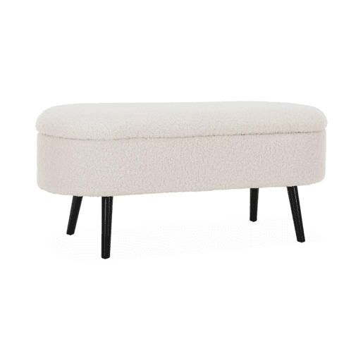 Banco, extremidade da cama com revestimento de boucle, Sherpa, Cru, 112x44x50 cm