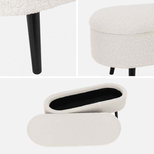 Banco, extremidade da cama com revestimento de boucle, Sherpa, Cru, 112x44x50 cm