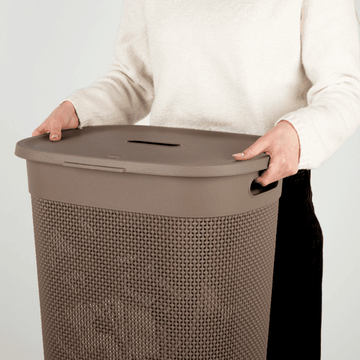 Curver Cesto para roupa suja Filo 55L castanho com tampa