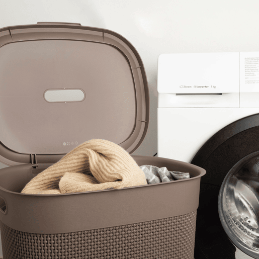 Curver Cesto para roupa suja Filo 55L castanho com tampa