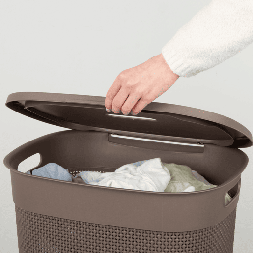 Curver Cesto para roupa suja Filo 55L castanho com tampa