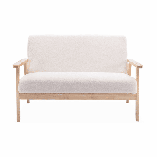 Sofá de 3 lugares + cadeirão em madeira de seringueira, boucle, Isak boucle, Boucle branco, 114x69.5x73 cm